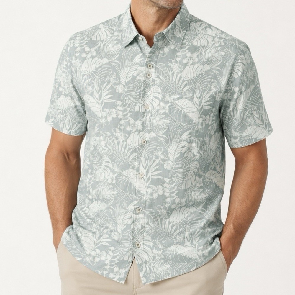 Tommy Bahama Hawaiian Shirt Mens M Natural Mint Green Tropical Cotton NWT